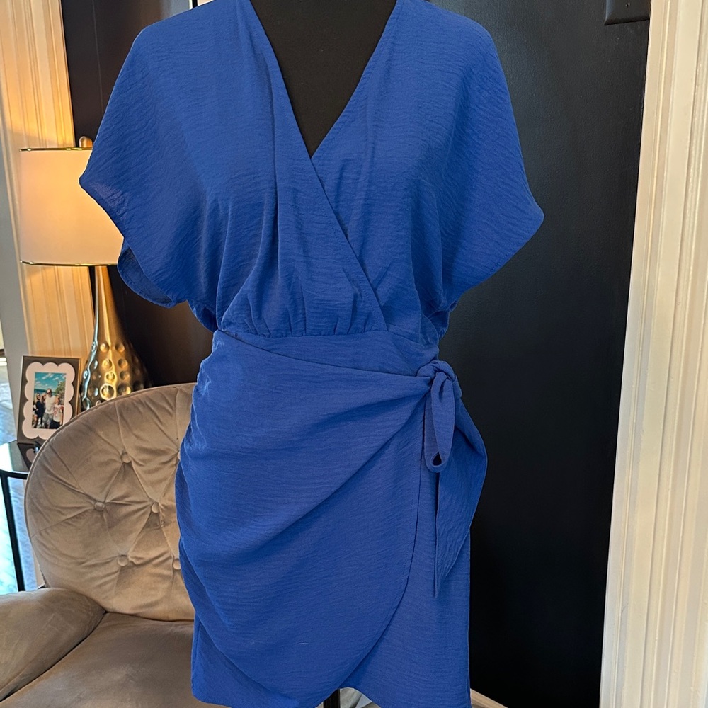 SHEIN Vibrant Blue mini wrap dress M